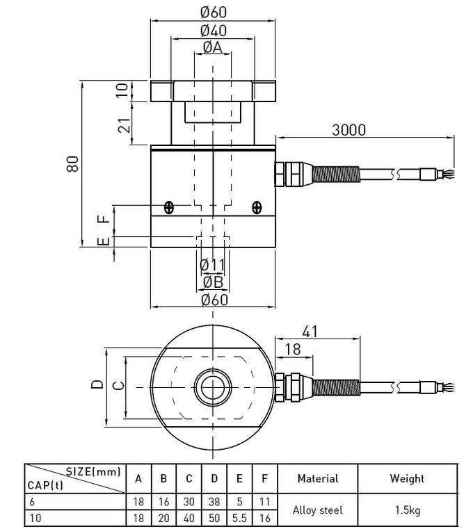 Cellula di carico compressiva dell'estensimetro del trasduttore che pesa 10t per il carro armato